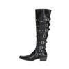 Fashion Fashion Rivet Metal Buckle Decoration Women Knee-High Knight Boots Autumn Winter Punk Gothic Leather Motorcycle Boots Shoes