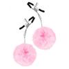 Nipple Clamps - Pink U - Adjustable Pressure - Pink Pompoms - For BDSM Games - Adult