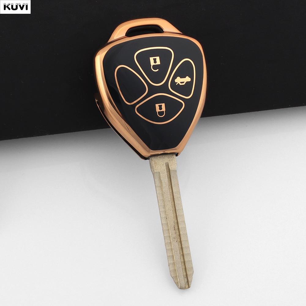 2 3 Buttons Golden Tpu Car Key Case Cover Shell For Toyota Corolla Hilux Vitz Rav4 Aqua Camry Land Cruis Fob Keychain Holder
