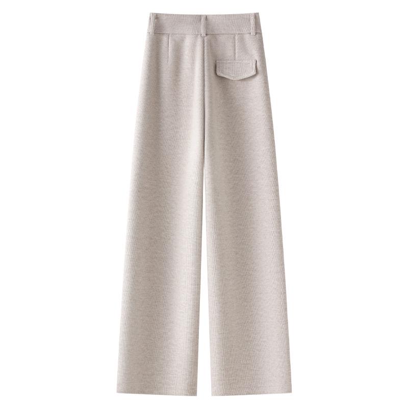 Apricot High-Waisted Slim-Fit Straight-Leg Wool Pants - Women's 2024 Autumn/Winter Casual Style.