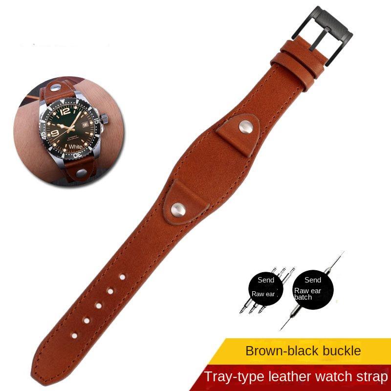 

Genuine Calfskin Leather Watchband British Style 20mm 22mm Strap Vintage Watch Band with Base Tray Strap bracer Wrist strap 20mm