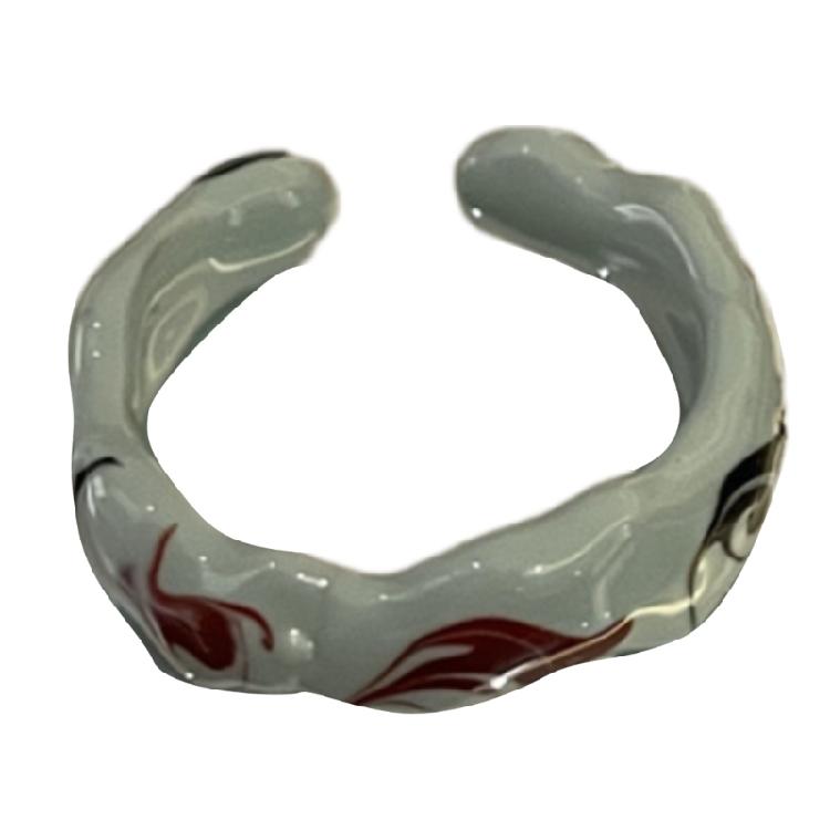 Elegant Dripping Oil Open Ring with Gold Foil Adjustable Ceramic Finger Ring Trendy Jewelry for Fashion Enthusiasts