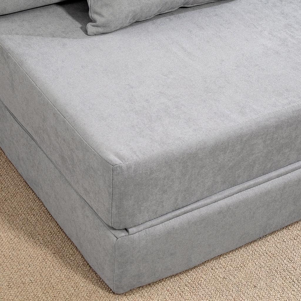 Floor Sofa, Upholstered Couch, Convertible Into Mattress, Foam, Cushion, Light Grey