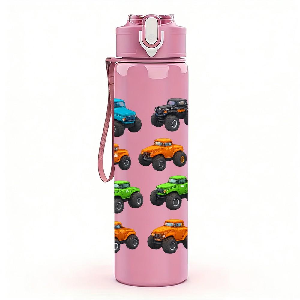 1PC Multi Color Toy Car Seamless Print 750ml Color Plastic Sports Water Bottle Leakproof Flip Straw Lid Suitable for Sports Office Home Use