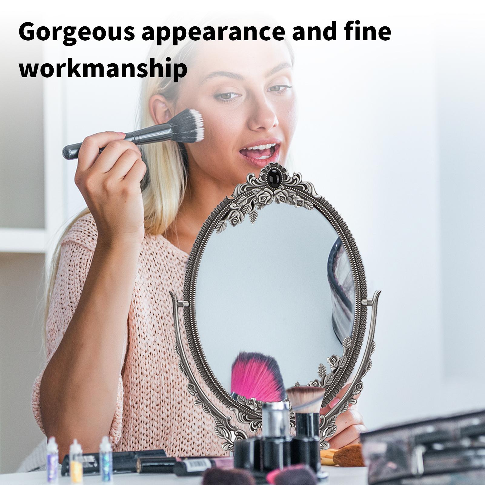 

Зеркало для макияжа Винтажное Двустороннее Цинк Сплав Ручное Зеркало для Стола Ванной(большой )