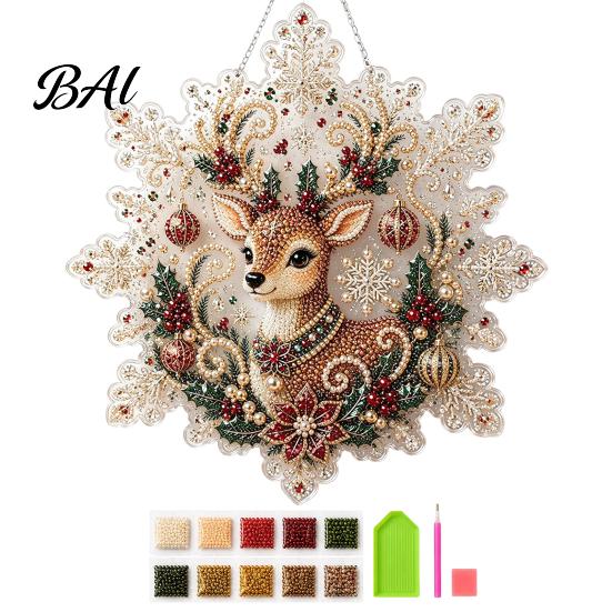 Weihnachts-Bastelsets für Erwachsene Perlenmalerei-Sonnfänger-Kunstset, Acryl-Schneeflockenform-Platte, Handgefertigte Baumdekoration mit Spitzenrand, 3D