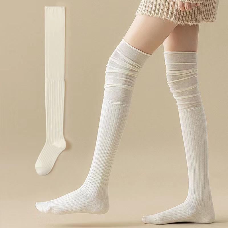 Knee High Socks Thin Long Stacked Socks Women's High Solid Colour Patchwork Socks High Elasticity Stockings