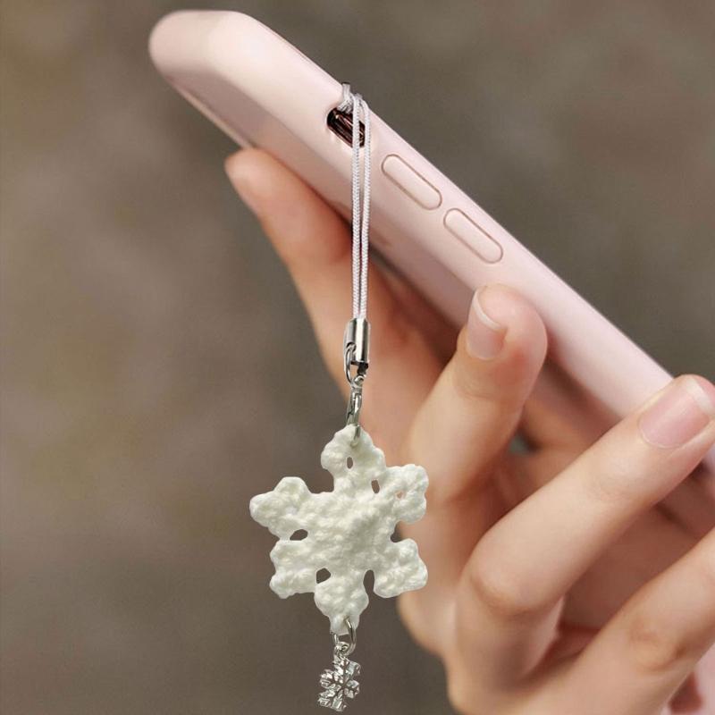 Holiday Gift Handcrafted Snowflake Keychain Yarn Phone Lanyard Christmas Decoration Elegant Women Keyring