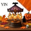 Halloween Tabletop Decor Ghost Carousel Light, Night Gothic Stained Glass Shade Vintage Resin with Floating Ghosts/Pumpkins, Spooky Table Lamp