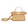 Peekaboo Goldfarbener Verstellbarer Riemen Nappaleder Schulter Crossbody Tote Mini Damen Hellbraun