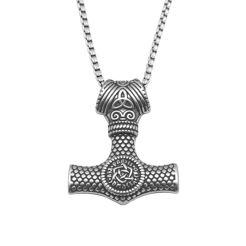 Vikings Thor Hammer Pendant Stainless Steel Mjolnir Necklace Nordic Rune Vegvisir Jewelry Popular Norse Scandinavian
