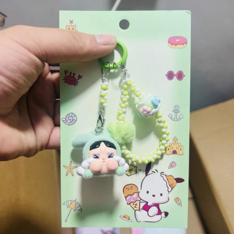 Kawaii Cartoon Doll Keychain Cute  Beaded Keychain Bag Decoration Accessories Universal Mobile Phone Pendant Gifts