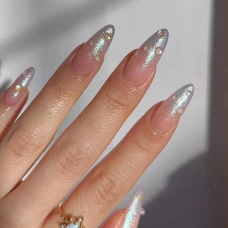 Wearing nail removable piece Nail piece Glitter powder Nail patch Medium length Almond nail 24 pieces