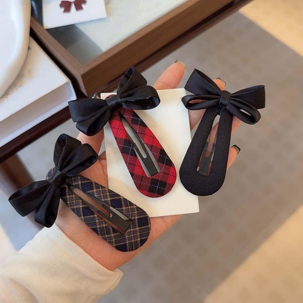 Polyester Plaid Bow Hairpin Zinc Zinc Alloy Korean Barrettes Hair Clip for Bangs Bownot Hair Clip  Women