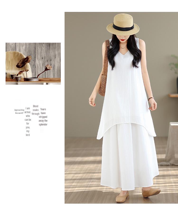 Women's High-End White Sleeveless Suit Dress - Loose Vest & Irregular Skirt Two-Piece Set