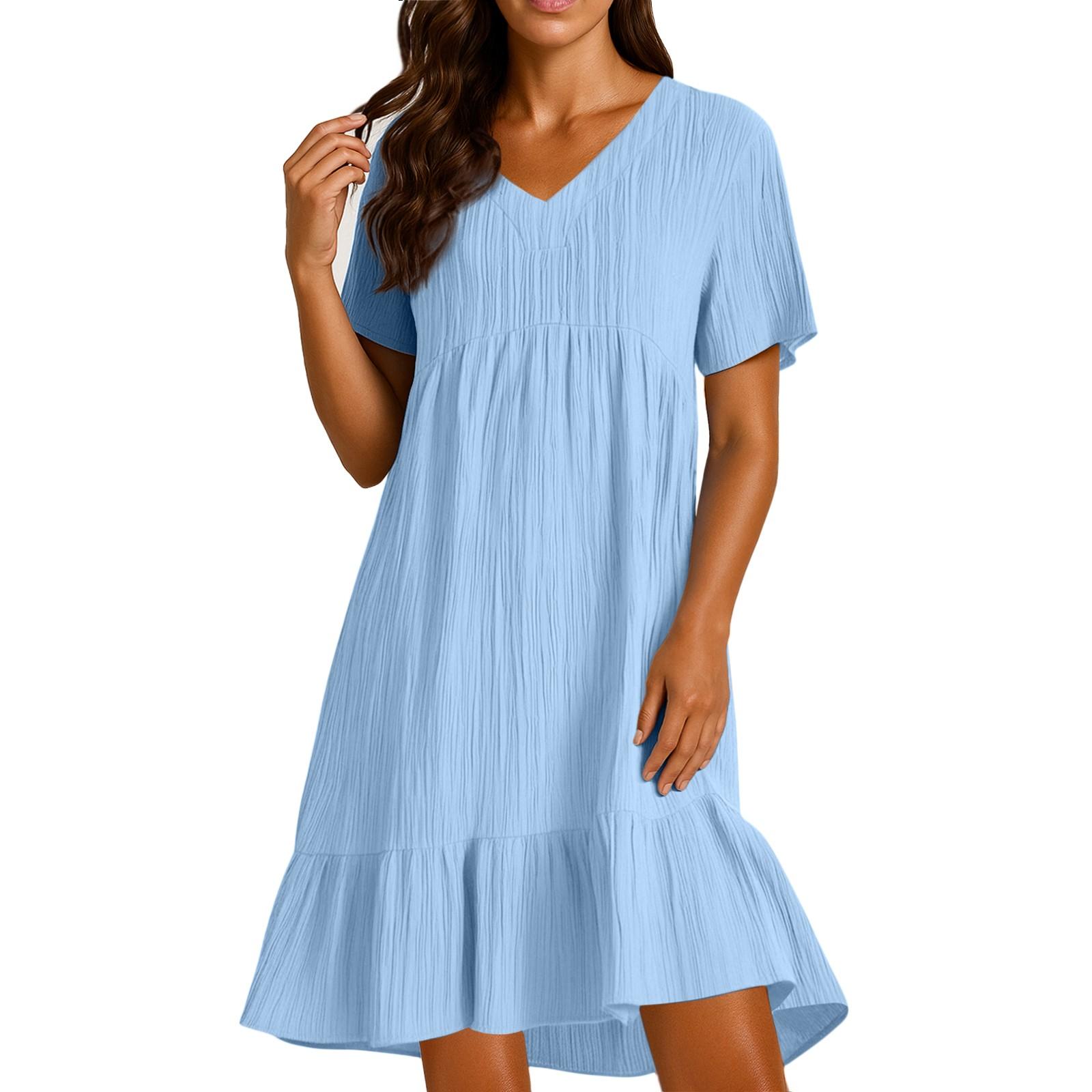 

Женское повседневное и модное однотонное платье, свободное платье с короткими рукавами и застежкой на талии XXXL