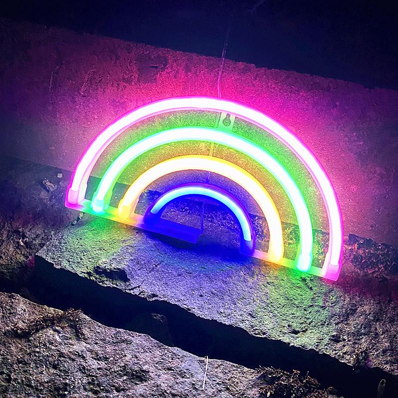 Rainbow Neon Signs with Base,LED Light, Atmosphere Lighting for Wall,Night Lamp,for Christmas,Winter,Birthday,Party,Home Decor