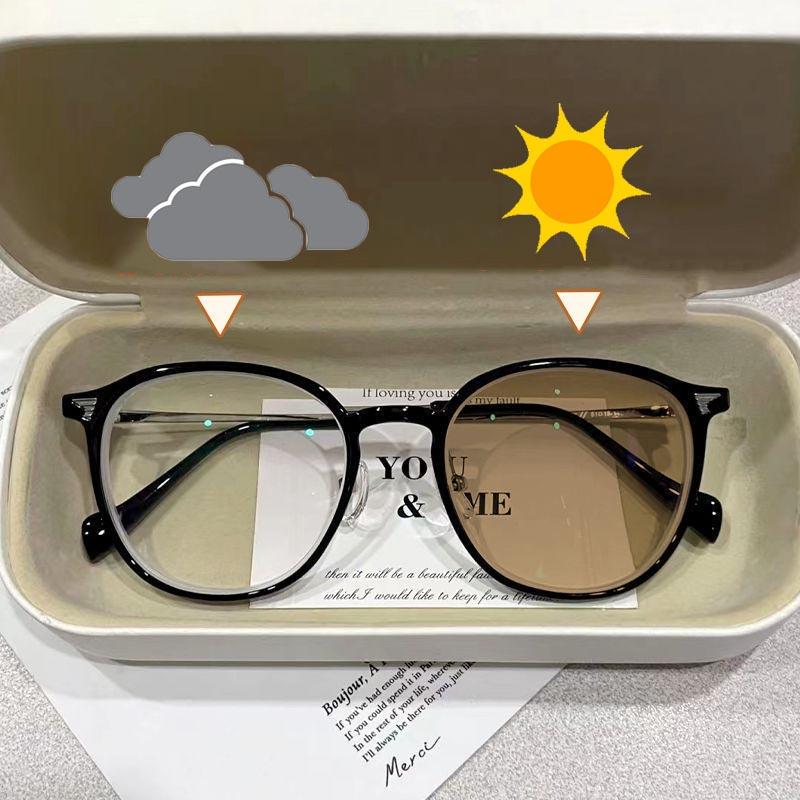 New Trendy Photochromic Myopia Glasses Luxury Designer Anti Blue Light Eyeglasses Women Men Color Changing Minus Sight Glasses
