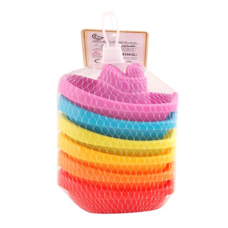 6PCS Rainbow Stacking Cups Floating Bath Toys Stackable Ship Baby Early Education Intelligence Development Stacking Boat Gift