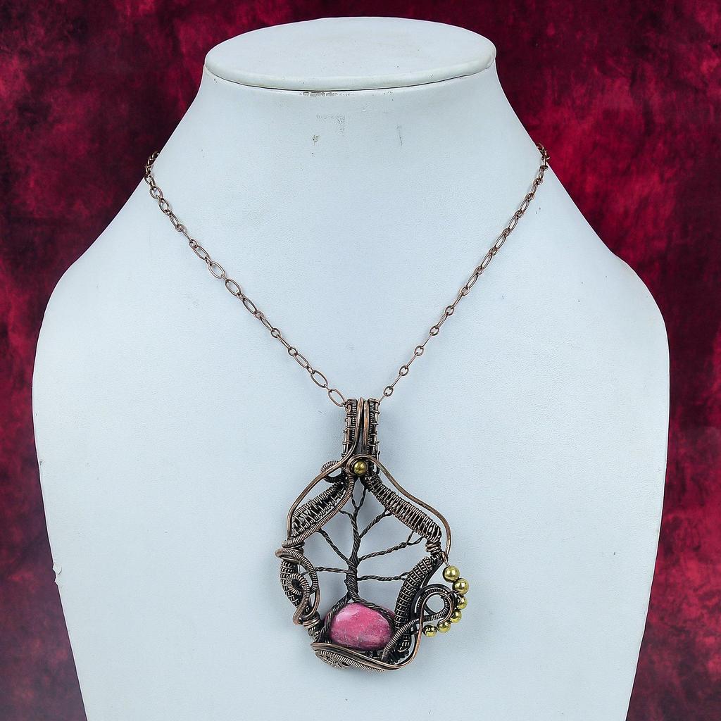 Tree Of Life Thulite Pendant Copper Wire Wrapped Jewelry Natural Gemstone Pendant