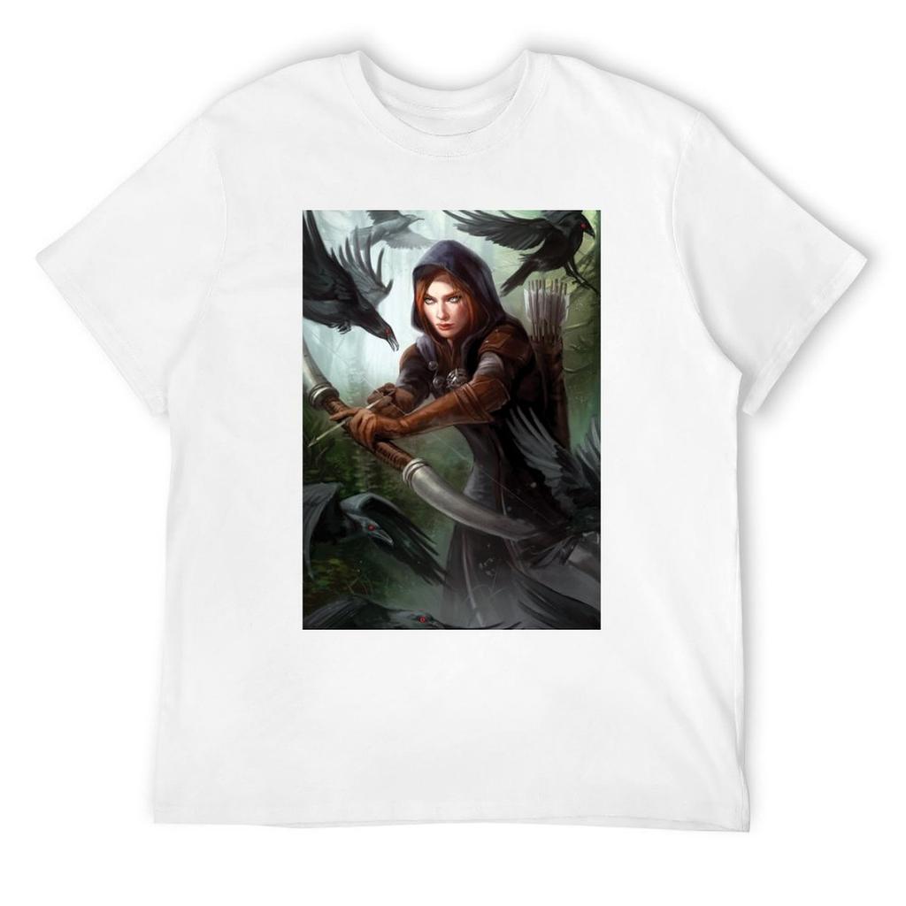 Dragon Age Inquisition Leliana T-Shirt übergroßes Grafik-T-Shirt schwarz Jungen weiß Fruit of the Loom Herren T-Shirts