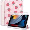 Case + Tempered Glass - E.F.Connection - for iPad 10.2" (2019/2020/2021) with Pen Holder - Strawberry