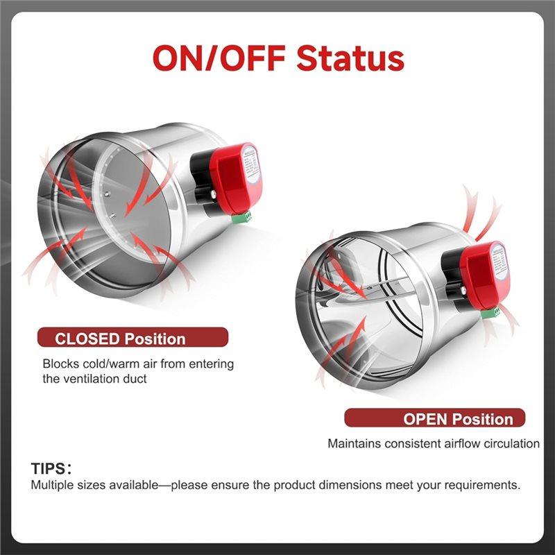 Zpětný uzávěr Průtok vzduchu 8", Motorizovaná klapka potrubí s nastavitelným objemem Pro HVAC ventilační systémy, AC 24V