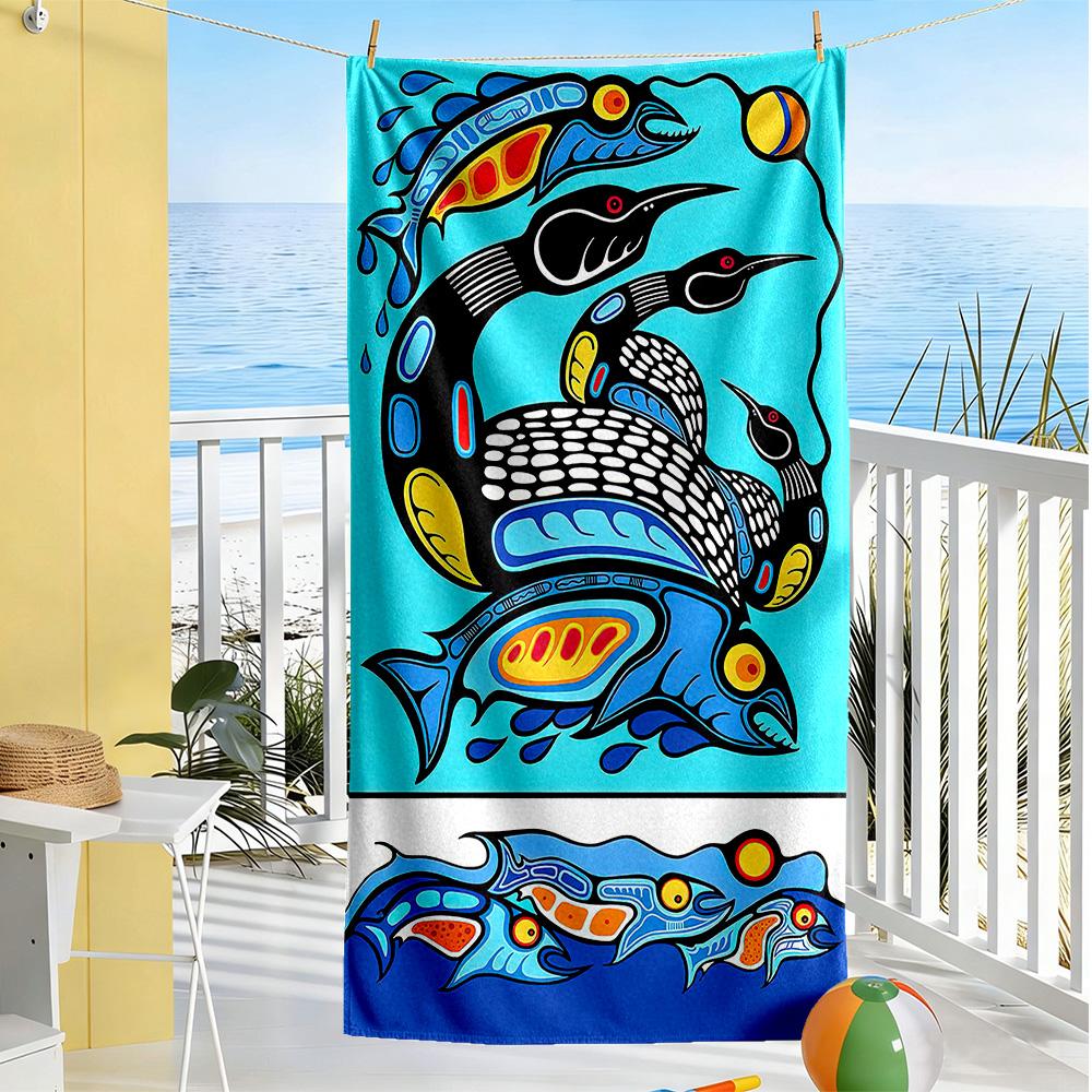 Fish Beach Towel High Absorbency & Quick-Dry Comfortable Lightweight Perfect for Traveling Yoga Camping and Swimming