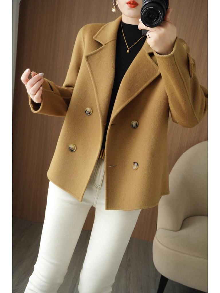 Women's Woolen Suit Collar Coat - Short, Thick, Loose Fit for Autumn/Winter