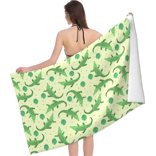 Alligator Lightweight Thin Beach Towel 32x52 Inch Large Microfiber Quick Dry Pool Towels Absorbent Sand Free Beach Blanket for Women Men Swim Pool