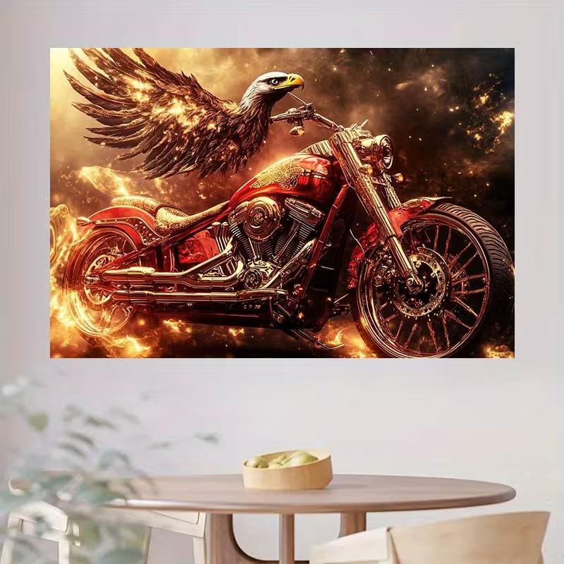 2D Feuereagle & Motorrad Kulisse, Coole Biker-Themen Fotografie Hintergrund