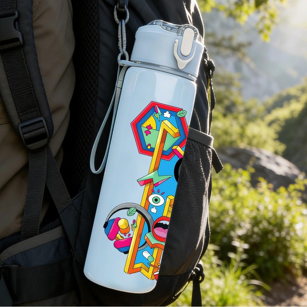 1PC Colorful Robot Block Art 750ml Color Plastic Sports Water Bottle Leakproof Flip Straw Lid Suitable for Sports Office Home Use