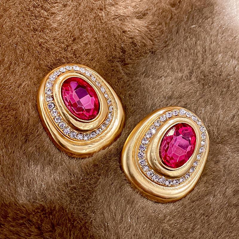 Fashion Classic Pink Color Crystal Enmale Earrings For Women Girls Exquisite Design Pendant Flower Ear Rings Jewelry Accessories