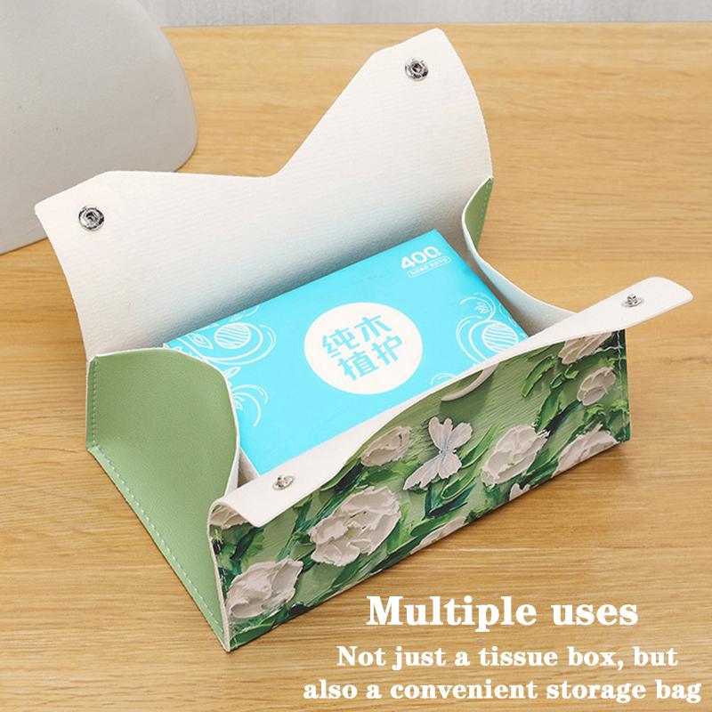 1Pc Oil Painting Style Flowers Tissue Box Creative Tabletop Napkin Holder for Home Living Room Decor