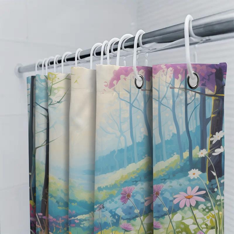 Vibrant Garden Shower Curtain Blue Floral Design For Bathroom Decor Waterproof Fabric With Hooks Included Perfect Gift Idea