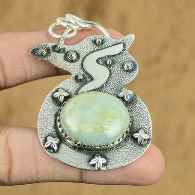 Natürlicher Aquamarin Edelstein Anhänger 925 Sterlingsilber Indischer Schmuck für Frauen