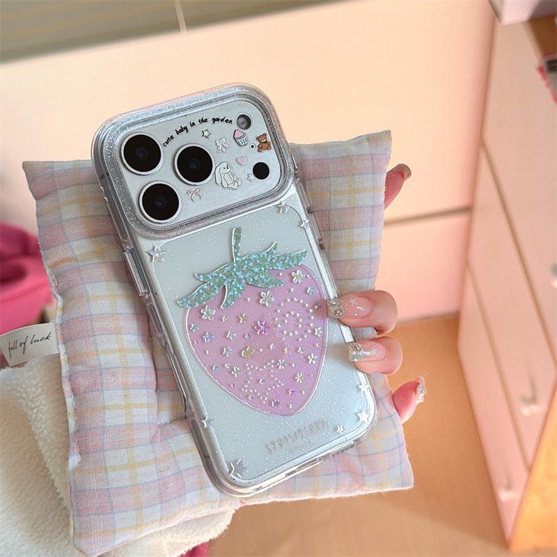 

Trendy Colorful Diamond Pink Strawberry Protective Case for iPhone 17, 16 Pro Max, 15, 14 iPhone 14 Pro Max