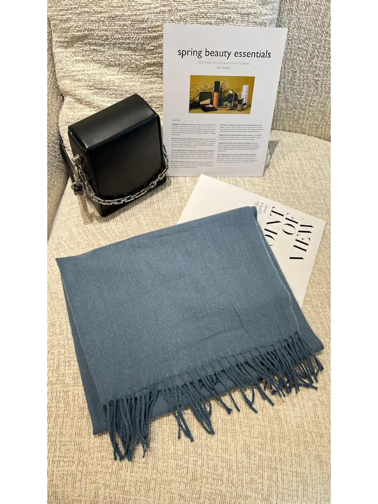 Women's High-End Korean Style Tassel Scarf - Imitation Cashmere, Solid Color, Thickened Neck Warmer Shawl for Autumn and Winter.