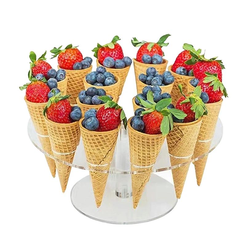 Transparent Acrylic Ice Cream Cone Stand Cake Dessert Holder Display Stand Party Shelf 16/24 Hole Round Wedding Display Holder
