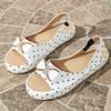 Women Plus Size Casual Open Toe Sandals with Bowknot Decoration Polka Dot Pattern Comfortable Slingback Flat Shoes for Everyday Wear