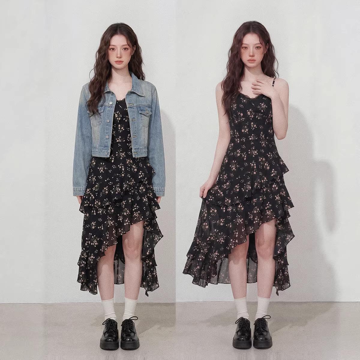 Plus Size Women s Spring Floral Camisole Dress & Denim Jacket Set L