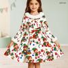 Kids Long Sleeve Christmas Dress, Fall Maple Leaf Print Faux Fur Collar Bow Decor Princess Dresses for Girl Holiday Party Wear