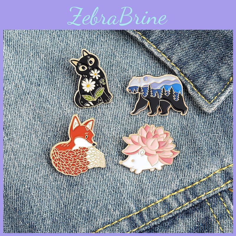 Cartoon Fox Personalized Animal Brooch Polar Bear Hedgehog Flower Kitten Badge Antiexposure Pin