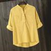 Plus Size Women White Loose Casual Round Neck Three Quarter Sleeve Shirt