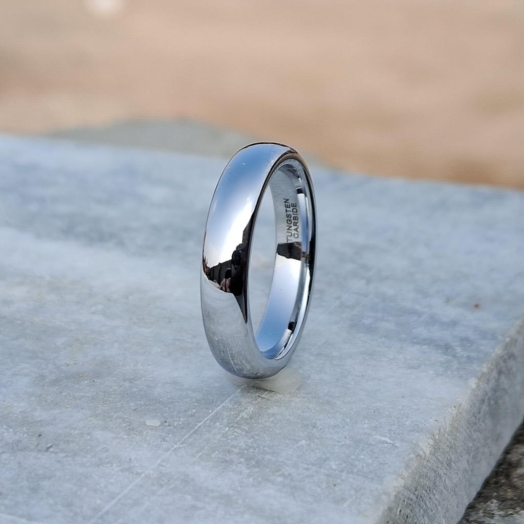 4mm Silver Color Tungsten Tungsten Ring, Wedding band, Men's Tungsten Ring, Women's Tungsten Ring, Tungsten Promise Ring, Classic Dome Ring