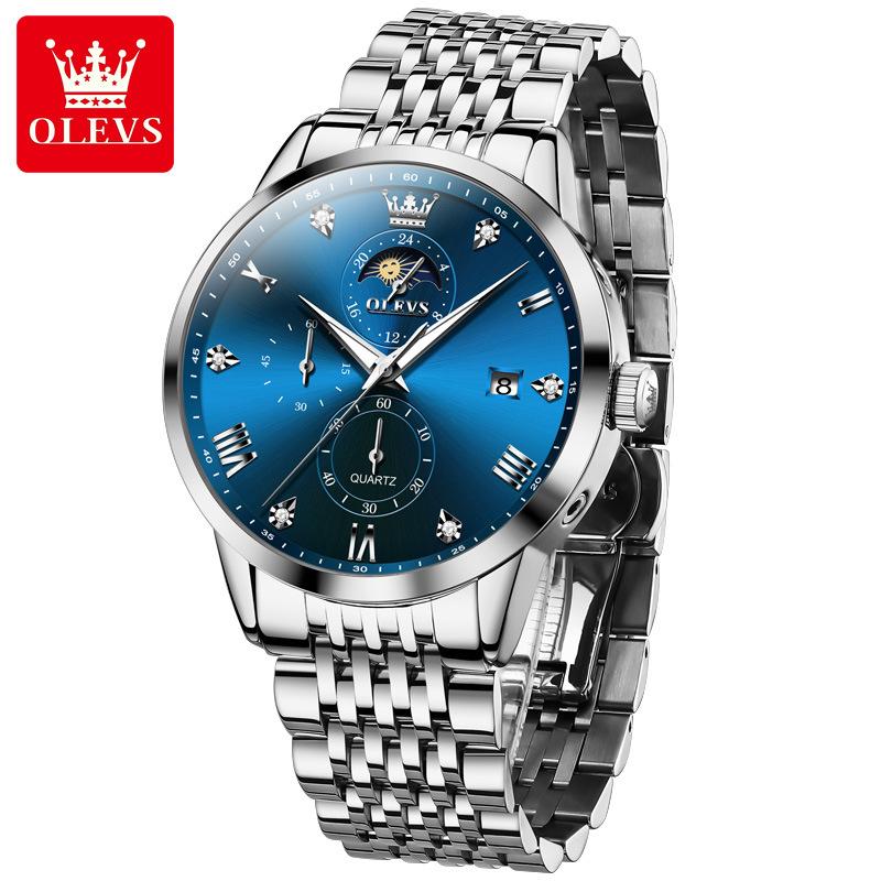 OLEVS Herrenuhren Top-Marke Mode Original Quarzuhr für Mann Wasserdicht Leuchtend Mondphase Datum Chronograph Armbanduhr