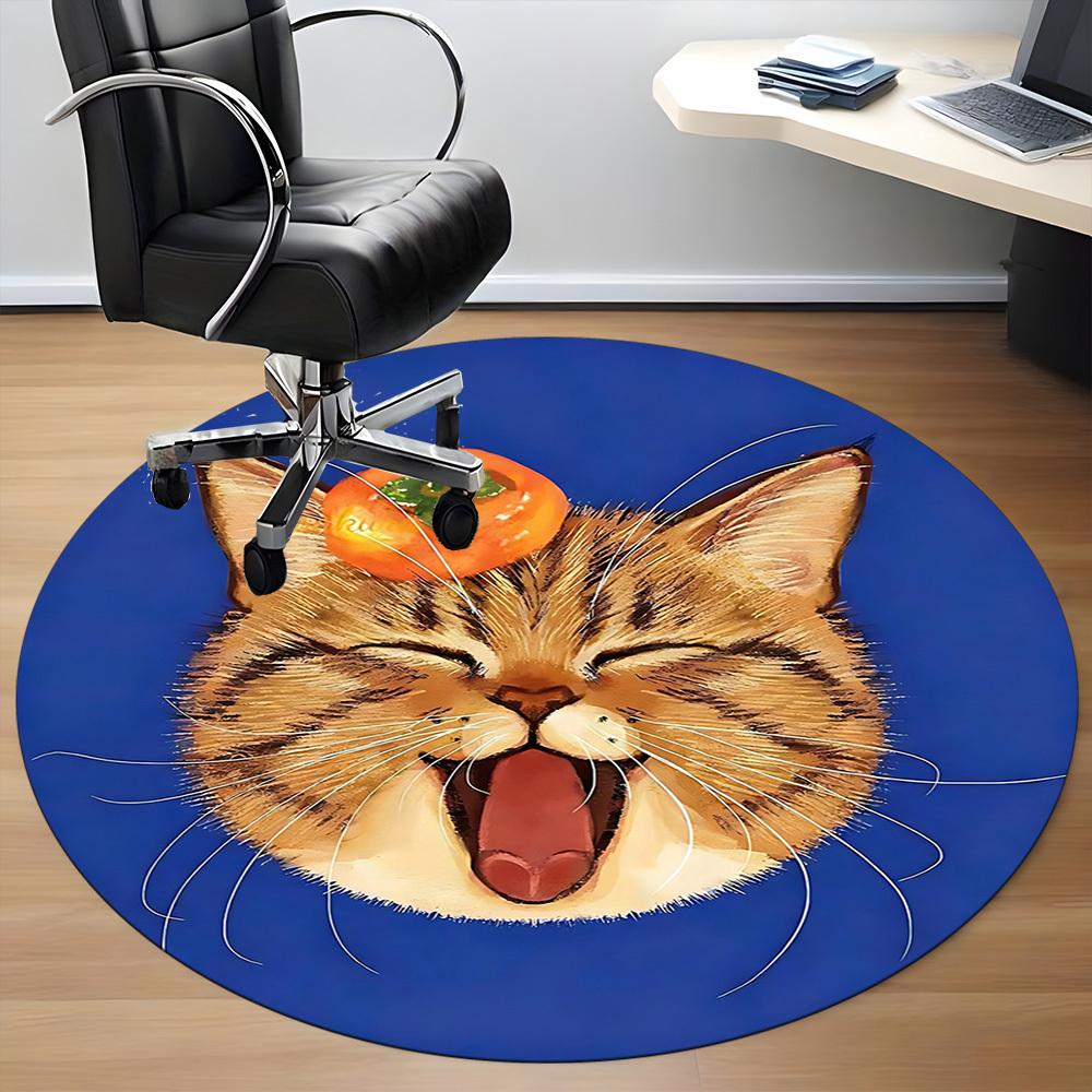 1PC Cat Tomato Office Round Area Rug, Mat Suitable ForOffice, Under Office Chairs Bedroom Living Room Home Decor, Room Deco