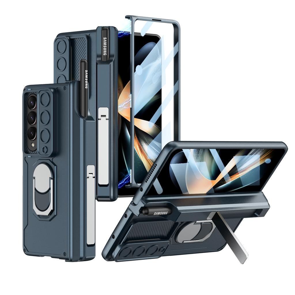 Mit Stifthalter Magnetische Panzerhülle für Samsung Galaxy Z Fold 6 4 5 3 2 Autohalter Ring Schiebekamera 360 Vollschutz Ständerhülle