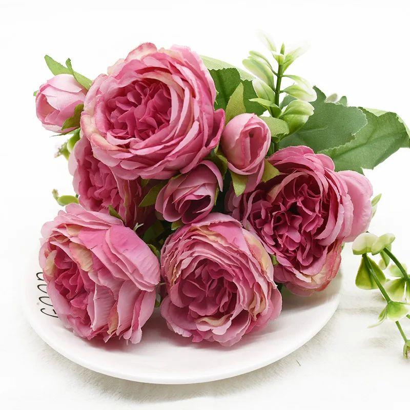 1/3pcs Artificial Flower Silk Peony Rose Bouquet for Home Decor Table Vase Wedding Bridal Bouquet Decoration Diy Gift Hot Sales