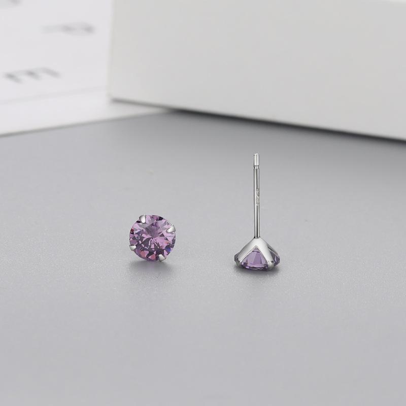 

925 Sterling Copper Zircon Women Fashion Cute Tiny Clear Crystal CZ Stud Earrings Gift for Girls Teens Lady 3MM фіолетовий